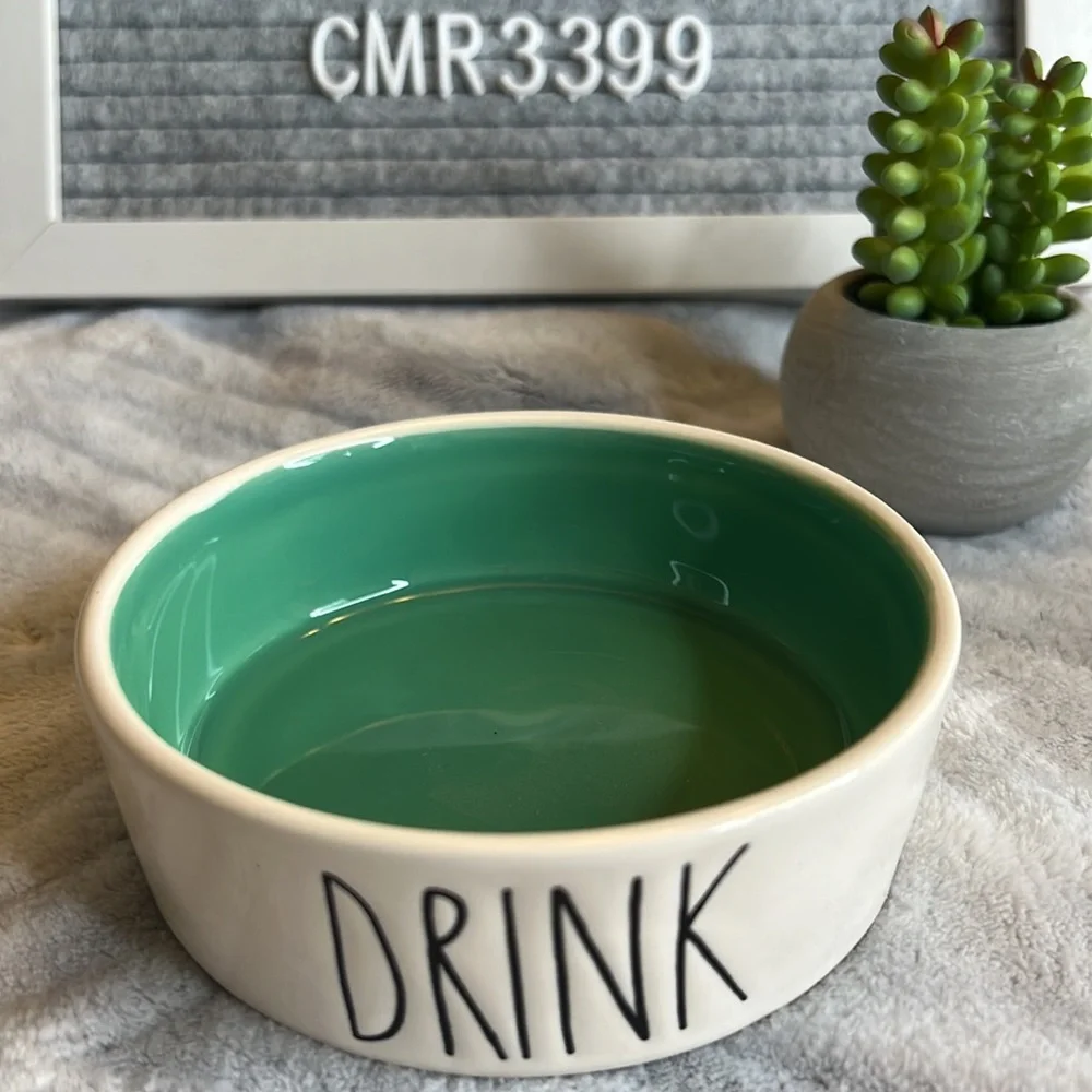 NWT Rae Dunn Pet Bowl “DRINK” Rare Tiffany Blue